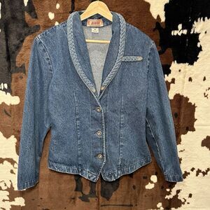 Apache Vintage Denim Cotton Blue Jean Rhinestone Trim‎ Jacket Blazer Women's M